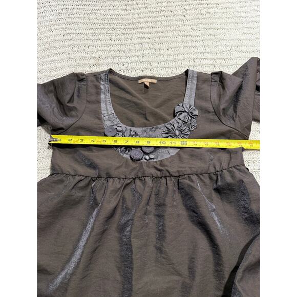 VTG Y2K Miss Me Babydoll Top Blouse Womens Large Rosettes Brown T182 Scoop Neck - Picture 4 of 8